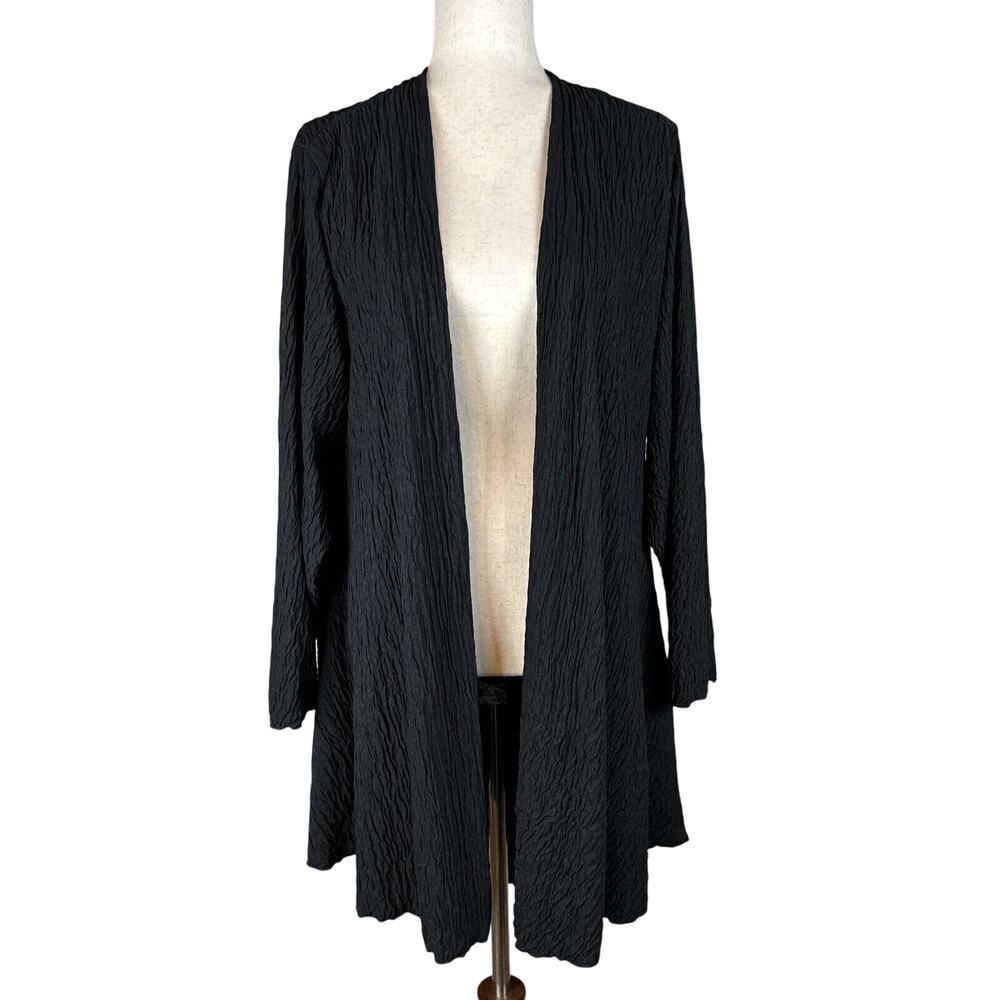 Oscar De La Renta Vintage Draped Open Front Cardigan Size M Black Crinkle Pocket